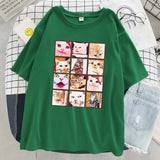 202412 Meme Cat Facial Expression Packs Print T-Shirt Women