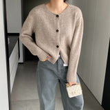 Women Cardigan Sweater Autumn Thick Sweater Button Long Sleeve round Neck Short Top Cardigan Coat 8t3119