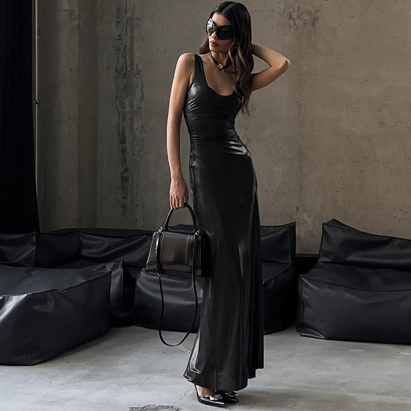 Women Dresses Winter U-Neck Slim-Fit Suspenders Dress