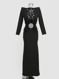 Women Dresses Sexy Deep V Long Sleeve Dress Long Dress Dress (Zns0409)