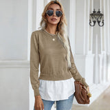 Women Knitted Sweater Autumn Knitted Stitching Shirt Sweater
