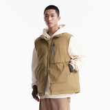 Unisex Winter Cotton Coat Zipper Pocket Decorative Stand Collar Cotton Vest