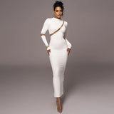 Women Dresses Winter Sexy Cutout Back Slit Long Sleeve Dress