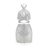 Women Dresses Casual Suit Sexy Sheath Tassel Skirt Two-Piece Set (Zns0409)