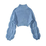 Women Sweater Knitwear Autumn and Winter Turtleneck Puff Sleeve Thick Thread Sweater Loose Long Sleeve Sweater Top