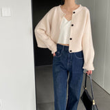 Women Cardigan Sweater Autumn Cardigan Top Knitted Cropped Coat Top 8t3108