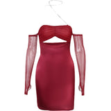 Women Dresses Hollow Sheath Dress Sexy Long Sleeve Hip Skirt