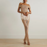 Women Dresses Sexy off-the-Shoulder Dress Gauzy Package Hip Dress (Zns0409)