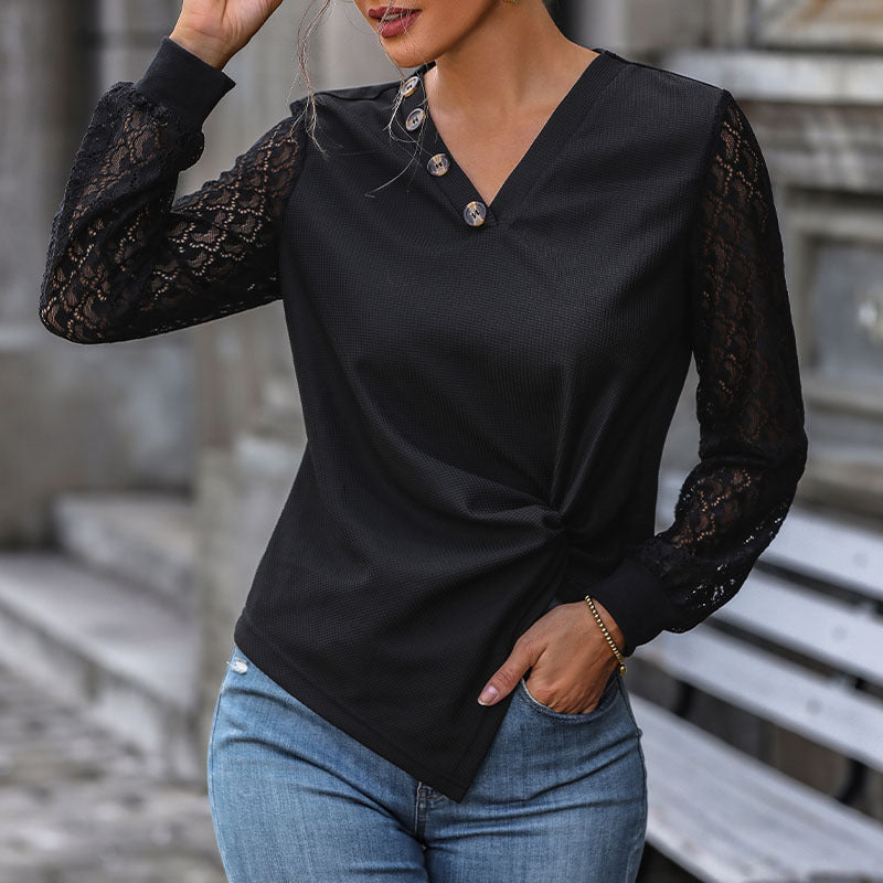 Women Knitted Sweater Autumn Black Long-Sleeved Knitted Top