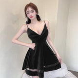 Women Maxi Dress Spring and Autumn Sexy Pleuche Spaghetti-Strap Dress