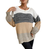 Women Knitted Sweater Autumn and Winter Leisure Women's Loose Color Matching Long Sleeve Sweater