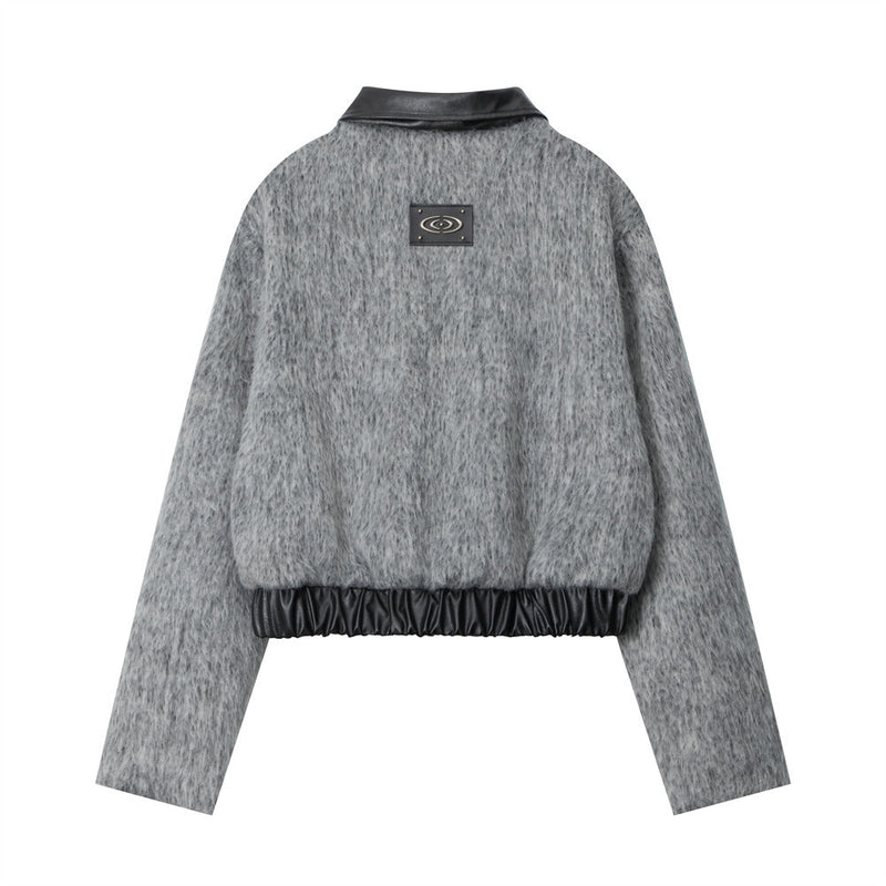 Women Jacket Stitching Lapel Short Jacket Autumn and Winter Zipper Cardigan Outerwear