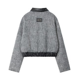 Women Jacket Stitching Lapel Short Jacket Autumn and Winter Zipper Cardigan Outerwear