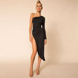 Women Dresses Summer Shoulder Long Sleeve Sexy Cutout Dress (Bla0420)