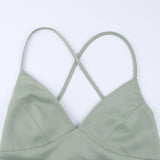 Women Dress Sexy Green Satin V-neck Strap Dress