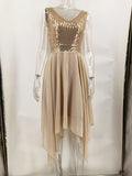 Women Evening Gown Sexy Retro Chiffon Stitching Green Sequins Dress