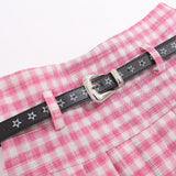 Women Skirt Plaid Pleated Skirt with XINGX Belt Waist Casual Skirt Skirt