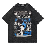 Washed retro t-shirt cartoon print graphic casual cotton summer short sleeves