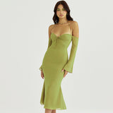 Women Dresses Chiffon Sexy Backless Dress Long Sleeve (Bla0420)