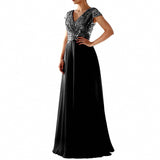 Robe Bridgerton V-neck Sequins Chiffon Stitching Evening Long Dress