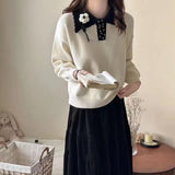 Women Knitted Pullover Polo Collar Sweater Women's Short Autumn and Winter Knitted Top