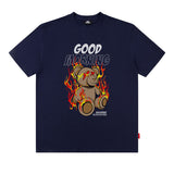 Men T Shirt Flame Bear Print Couple Short Sleeve T-shirt Hip Hop
