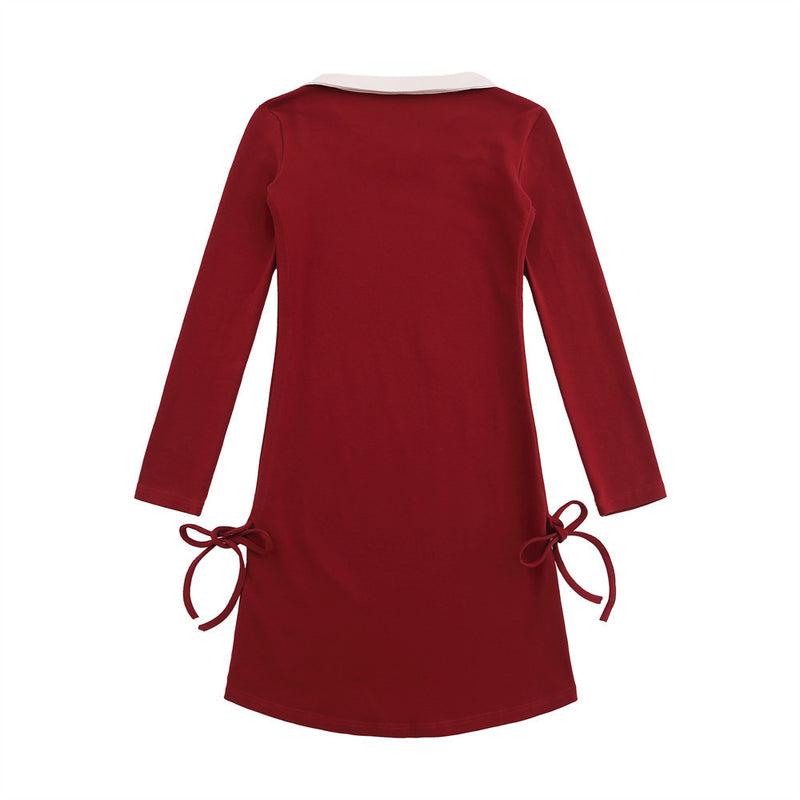Women Dresses Polo Collar Long Sleeve Dress