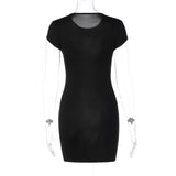 Women Dresses Spring Embroidery Hollow Slim round Neck Short Sleeve Dress