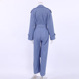 Women Trench Coat Spring/Summer Jumpsuit Waist-Tight Casual Long Sleeve Pants