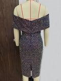 Women Evening Gown Sexy Retro Backless Green Sequins Dress