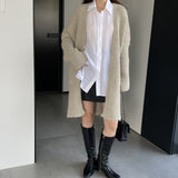 Women Cardigan Sweater Autumn and Winter Loose Pocket Texture Interwoven Long Cardigan Jacket Kc81
