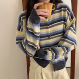 Women Knitwear Autumn and Winter Striped round Neck Sweaters Cardigan