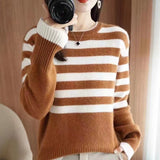 Women Knitwear Autumn and Winter Striped round Neck Sweater Loose Sweater