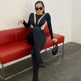 Women Jumpsuit Winter Sexy Mesh Slim Fit Long-Sleeve Zipper Jumpsuit