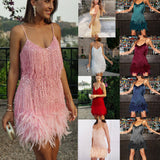Corset Dress Sequined Dress Tassel Stitching Feather Sequins Dress Sexy V-neck Strap Dress