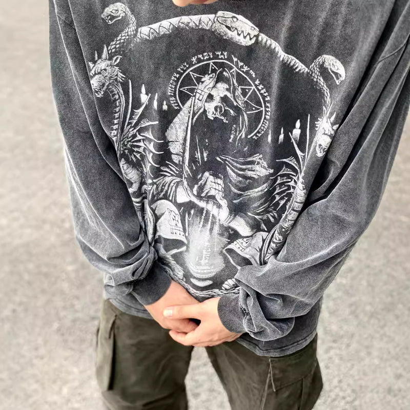 Men T-shirts Fear of God vintage washing water do old long sleeves