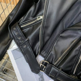Women Leather Jacket Autumn Zipper Black PU Leather Long Sleeve Jacket Motorcycle Jacket