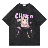 Washed retro T-shirt street print graphic casual cotton summer short sleeves