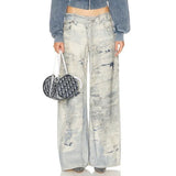 MIJKO Men Vintage Pants MIJKO straight-leg pants make old washed 3D printed jeans