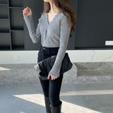 Women Cardigan Sweater Autumn Cardigan Coat V-neck Collarbone Knitted Sweater 8t8216