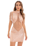 Women's Evening Gown Sexy Sheer Mesh Stitching Sequins Dress Evening Dress