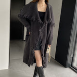 Women Cardigan Sweater Lapel Tassel Thick Coat Autumn and Winter Loose-Fitting Long Sleeve Sweater W2360
