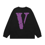Vlone Sweatshirts Autumn and Winter Purple Big V Letter Crew Neck