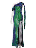 Women's Evening Gown Sexy Backless One-Shoulder Ribbon Sequins Dress Evening Dress