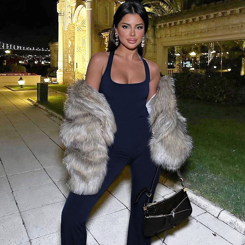 Women Jumpsuit Spring and Summer Sexy Backless Slim Fit Shoulder Strap Jumpsuit