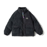 Unisex Winter Cotton Coat Embroidered Logo Stand-up Collar Cotton-Padded Clothes Vintage Loose Cargo Cotton-Padded Jacket