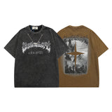 Men T Shirt Hip Hop Worn Looking Washed-out Letter Short Sleeve T-shirt