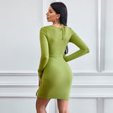 Women Dress Slim Fit Hip Skirt Knitted Long Sleeve Short Dress Mini Dress