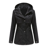 Women Trench Coat Mid-Length Hooded Jacket Long-Sleeved Raincoat
