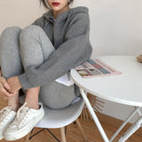 Women Knitted Cardigan Zipper Hooded Sweatshirt Casual Sweater Women's Loose Sweater Coat
